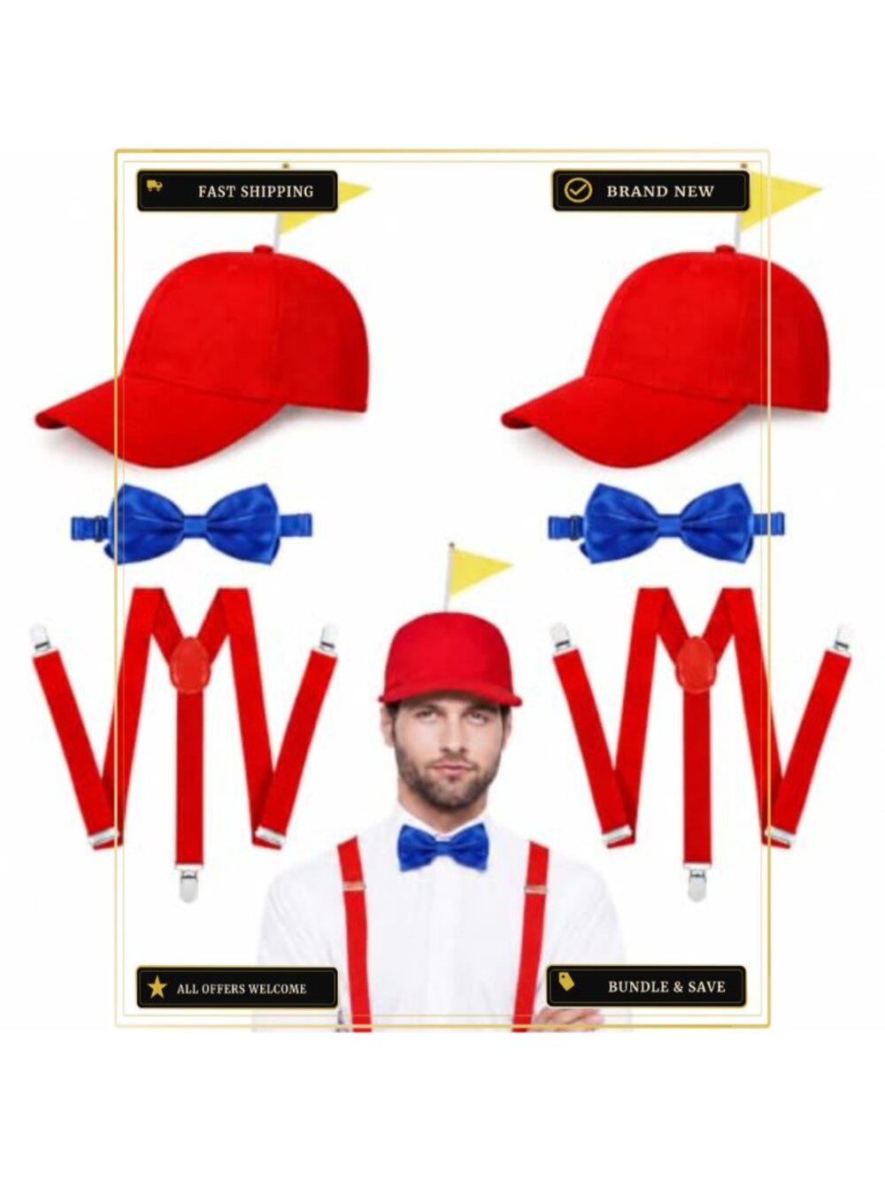 Nerd Couple Costume Set 6 Pc Hat Suspenders Bow Tie Halloween Party